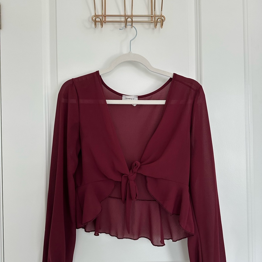 January 7 Deep Red Sheer Blouse